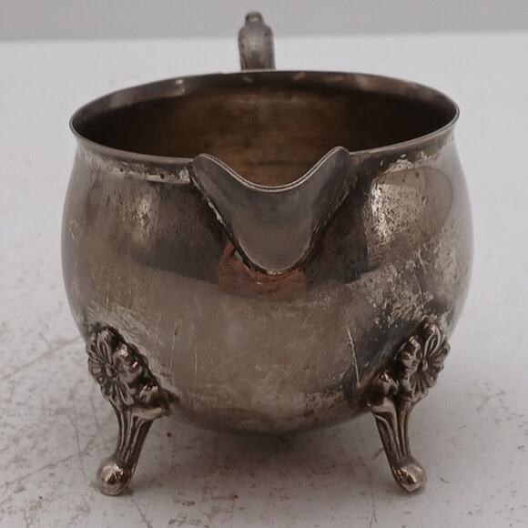 Vintage Silver Plated Footed Tea Pot Creamer Lidded Sugar Bowl Set Ornate Handle - Picture 11 of 16